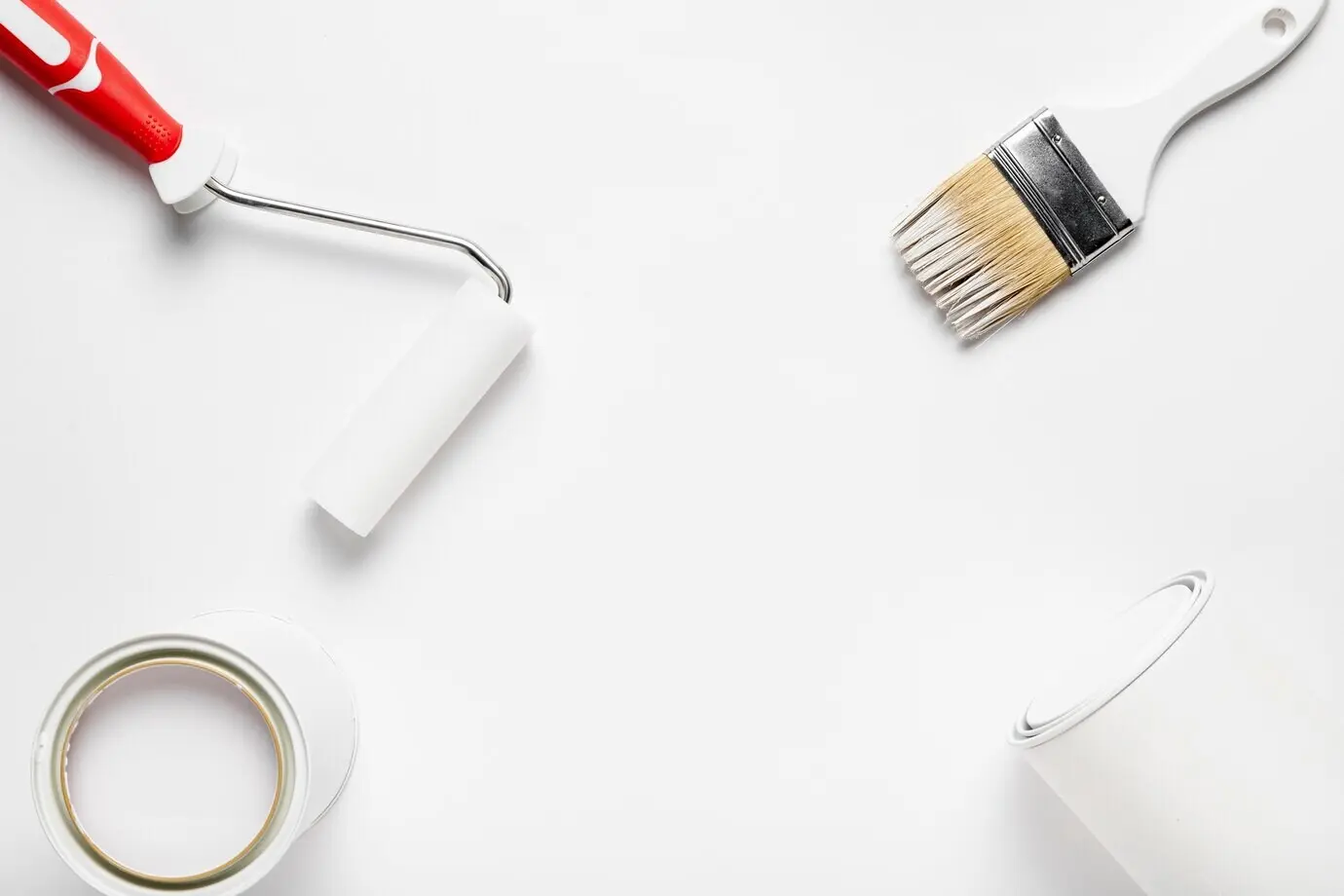 Flat lay composition featuring painting tools